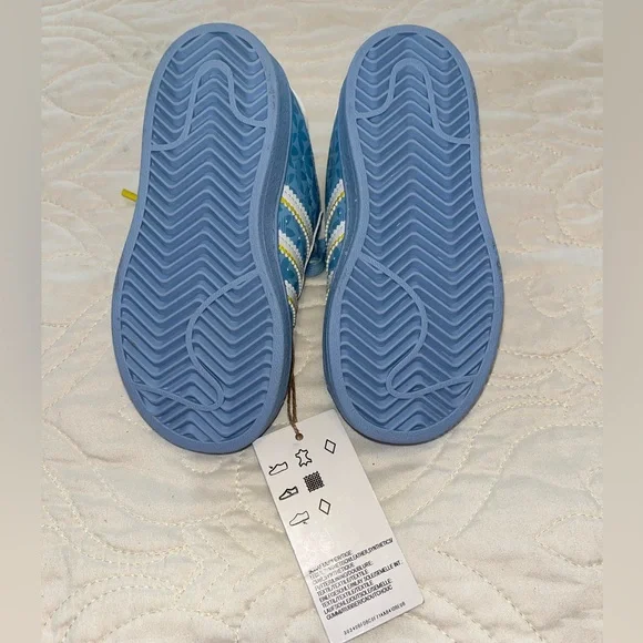 NWT Adidas Kids 2 tone Blue Superstar 1 Sneakers with Yellow Accents - Picture 7 of 8